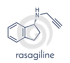 Rasagiline Parkinson`s disease drug molecule. Skeletal formula.