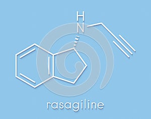 Rasagiline Parkinson`s disease drug molecule. Skeletal formula.