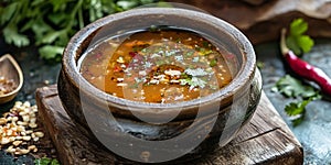 Rasam soup in dish on the table