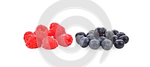 Rasberry and blueberry on white background