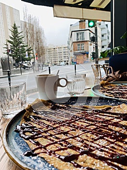 Rasberry crepe breakfast in Paris, France