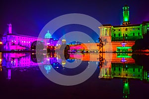 Rashtrapati Bahwan at Night, Coloured lights at Rashtrapati bhawan delhi India, India president house night view