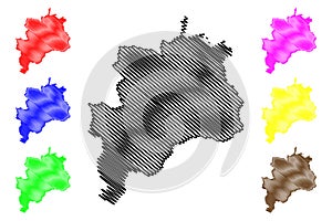 Rasina District Republic of Serbia, Districts in Sumadija and Western Serbia map vector illustration, scribble sketch Rasina map