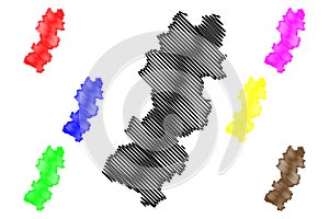 Raska District Republic of Serbia, Districts in Sumadija and Western Serbia map vector illustration, scribble sketch Raska map