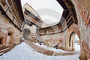 Rasnov citadel interior in a winter day.