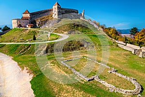 Rasnov fortress with antique ruins on the hill, Transylvania, Romania