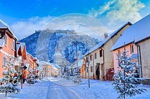 Rasnov town in winter season, Romania