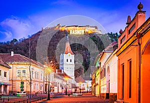 Rasnov, Transylvania. Medieval downtown and hilltop fortress of Rosenau, travel sight in Romania