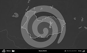 Rasony District highlighted, Belarus. Grayscale