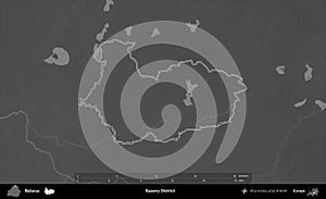 Rasony District outlined, Belarus. Grayscale