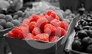 Raspberries on a Black and White Background