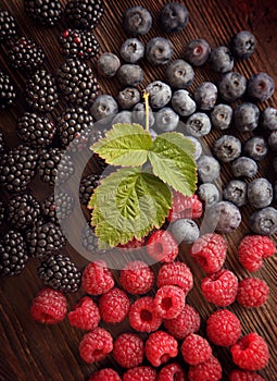 Raspberries and blackberry blueberries