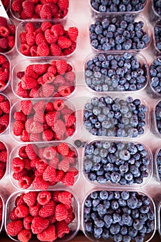 Raspberries and blueberries