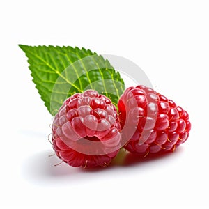 Realistic Larme Kei Style Illustration Of Two Raspberries On White Background photo