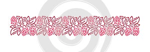 Raspberries line pattern. Flourish background design element. Editable outline stroke. Vector line.