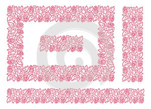 Raspberries line pattern set. Flourish background design element. Editable outline stroke. Vector line.