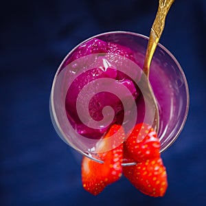 Raspberries and lychee sorbet closeup