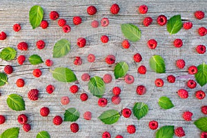 Raspberries and mint leaves