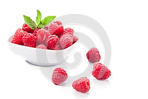 Raspberries on white background