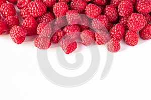 Raspberries on white, summer background