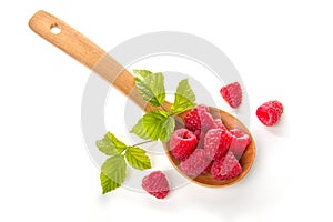 Raspberries in a wooden spoon