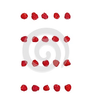 Raspberry arranged in rows isolated on white background. Top view.