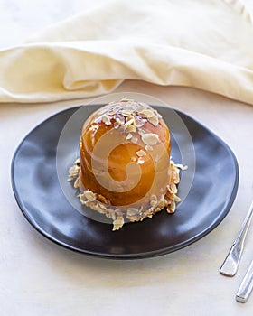 Raspberry and banana cake on white background