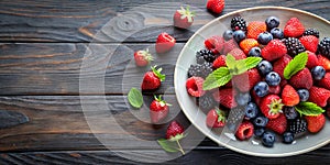 raspberry and blackberry and strawberries on a plate Creative AI