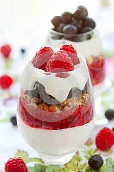 Raspberry and blueberry parfait