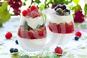 Raspberry and blueberry parfait