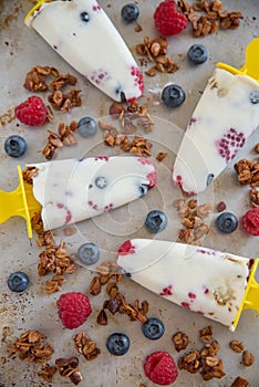 Raspberry and Blueberry Popsicles with Granola