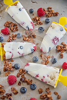 Raspberry and Blueberry Popsicles with Granola