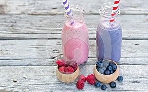 Raspberry and Blueberry smoothies.