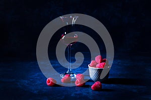 Raspberry brandy with fresh raspberries