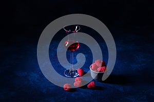 Raspberry brandy with fresh raspberries