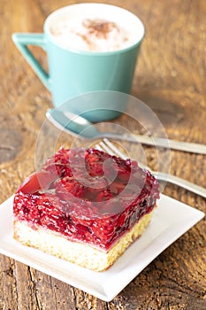 Raspberry cake with cappuccino