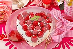 Raspberry cake in heart shape