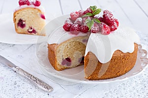 Raspberry cake with sugar icing