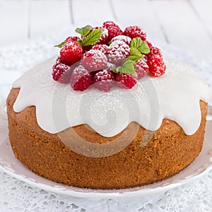 Raspberry cake with sugar icing