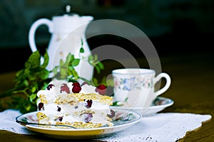 Raspberry cake and tea