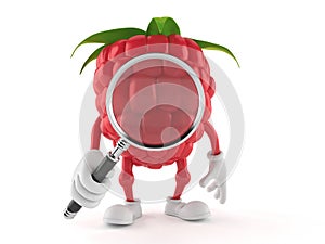 Raspberry character looking through magnifying glass