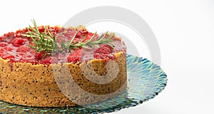 Raspberry cheesecake on the decorative plate