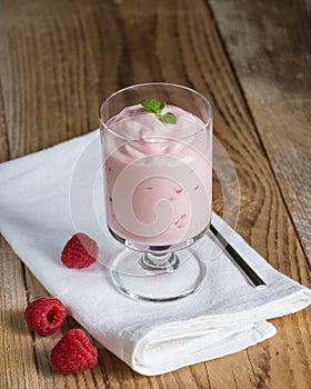 Raspberry cream dessert with mint