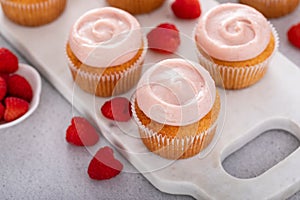 Raspberry cupcakes with swirled raspberry frosting