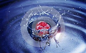 Raspberry dropped in water