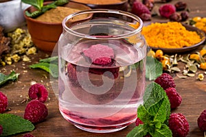 Raspberry extract is stirred in water