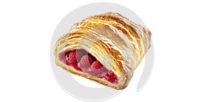 Raspberry-Filled Puff Pastry. Delicious Dessert And Bakery Concept Isolated On Transparent Background photo