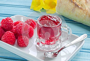 Raspberry fresh and jam photo