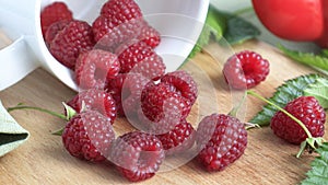 Raspberry. Fresh and tasty looking raspberries. Juice summer fruits and berries. Healthy eating and nutrition