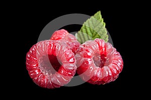 Raspberry fruit on black